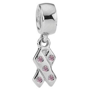 Genuine Retired PANDORA Breast Cancer Awareness Ribbon Dangle Charm; 790314PCZ